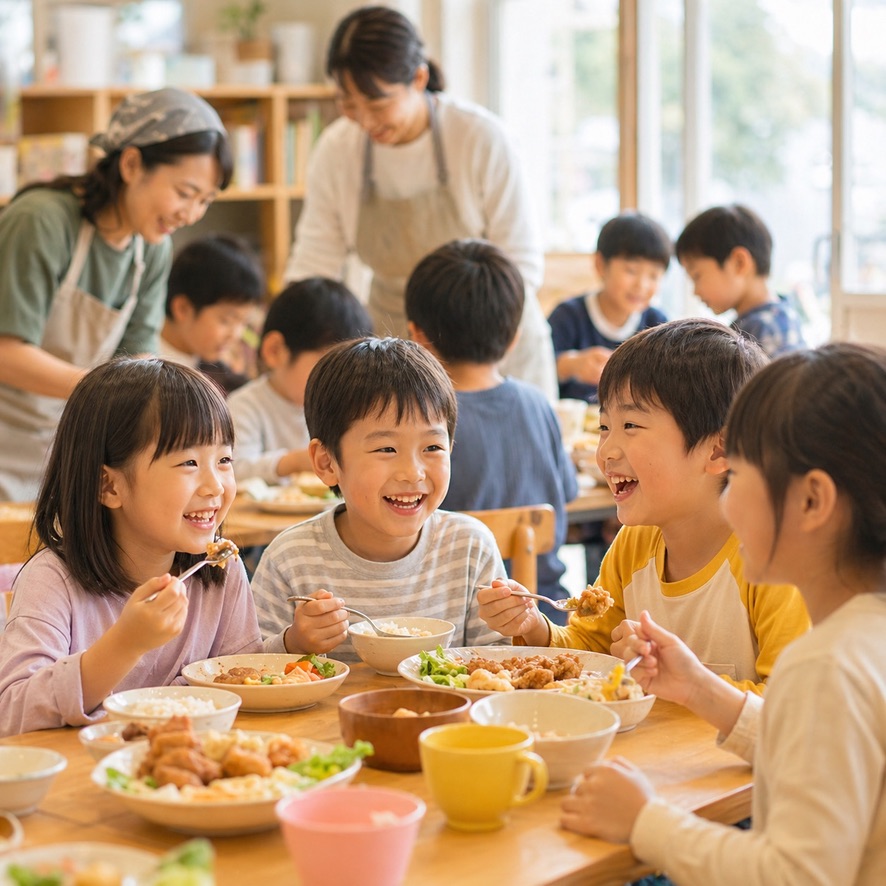 子どもたちが食卓を囲んでいる様子